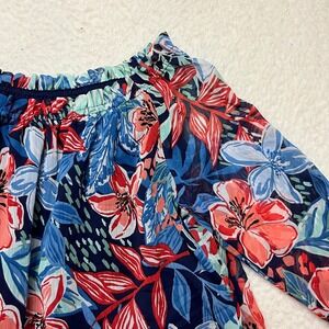 Jones New York Blouse Womens PXS Blue Floral Off Shoulder Peasant Top 4244